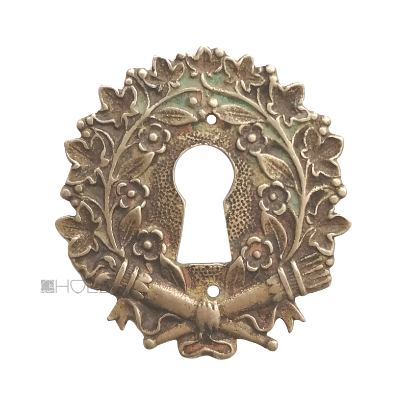 Schlüsselschild Möbel antik Bronze Schlüsselrosette Fackel Blumen 52mm
