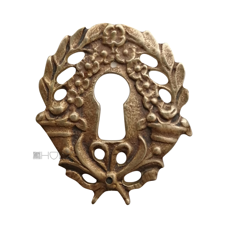 Schlüsselschild Möbel antik Bronze Füllhorn Blumen Schlüsselrosette 52mm