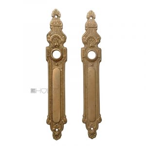 Paar Langschilder antik Türbeschlag Messing Schlüsselblende 16.2 mm