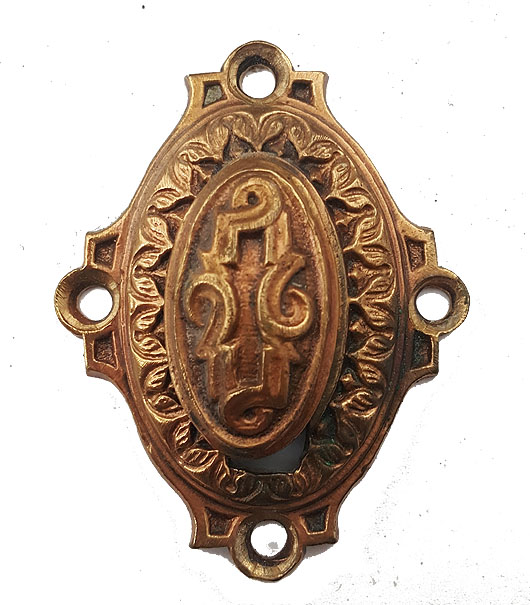 Schlüsselrosette Schlüsselschild Türbeschlag antik alt Messing Nr.149