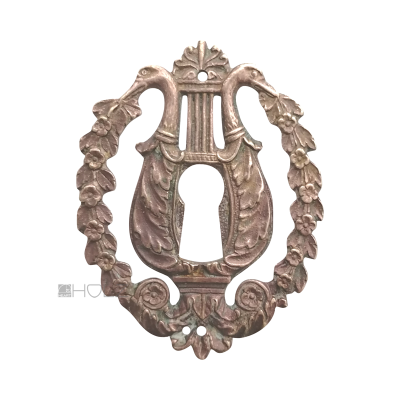 Antik Möbel Schlüsselrosette Blumen Schwan Bronze Schlüsselschild 70mm