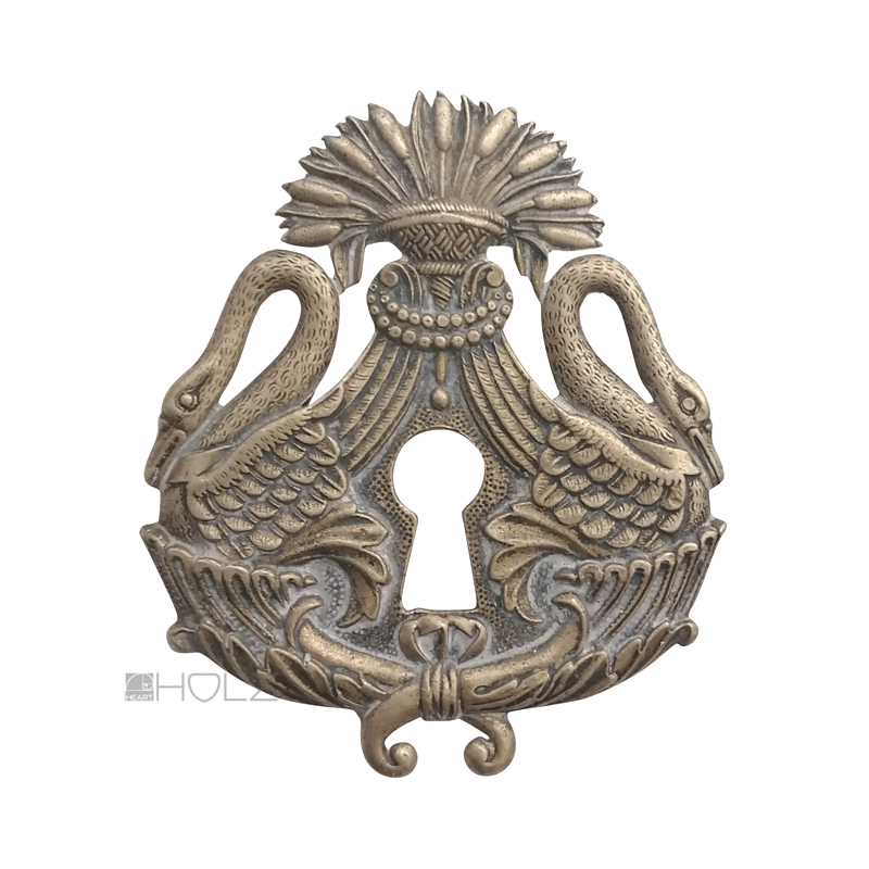 Möbel Schlüsselschild antik Schwan Bronze Schlüsselrosette Empire 78 mm