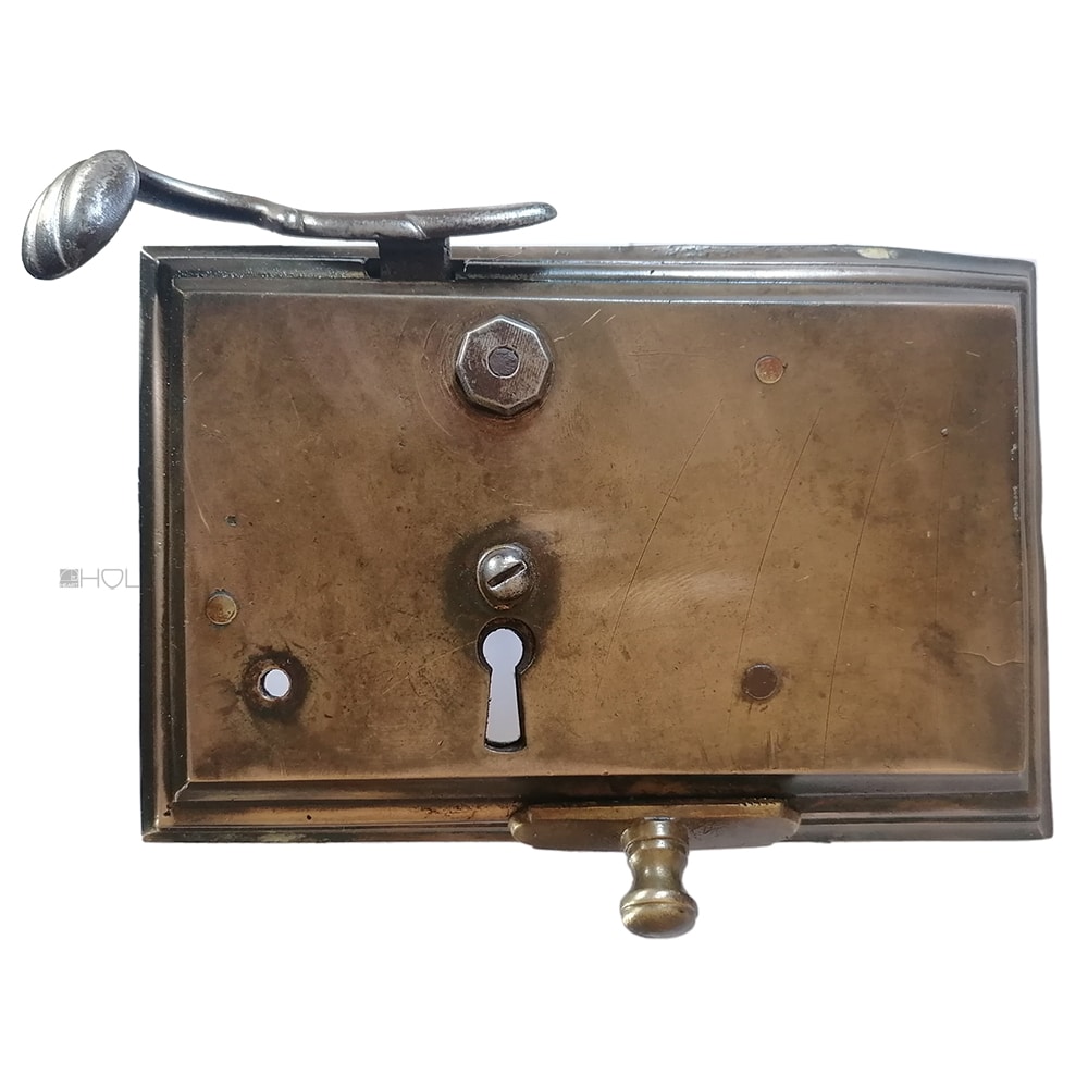 Tür Kastenschloss antik Biedermeier alt Messing Knebeldrücker links 62/52