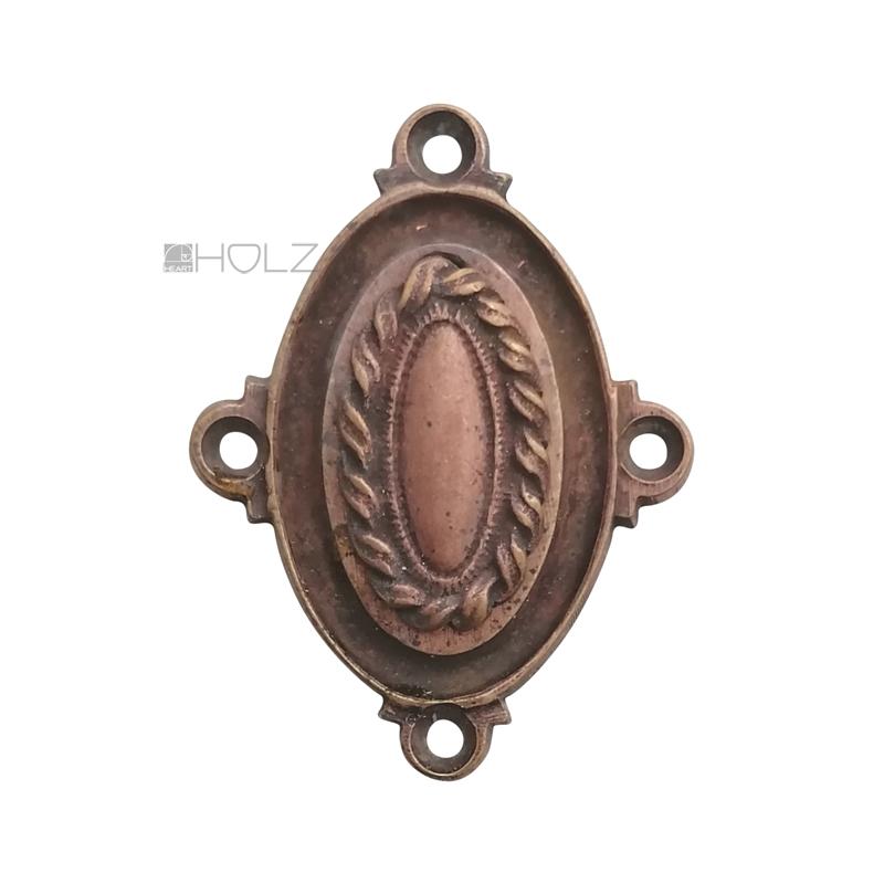 Schlüsselschild antik Bändel oval Rotguss Messing alt oval Schlossblende