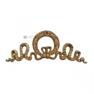 Antik Bronze feuervergoldet Möbel alt Beschlag Empire Kranz Lorbeer Schleife 14cm