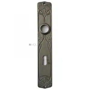 Langschild Jugendstil floral Eisen Türdrücker alt 19.1mm 72