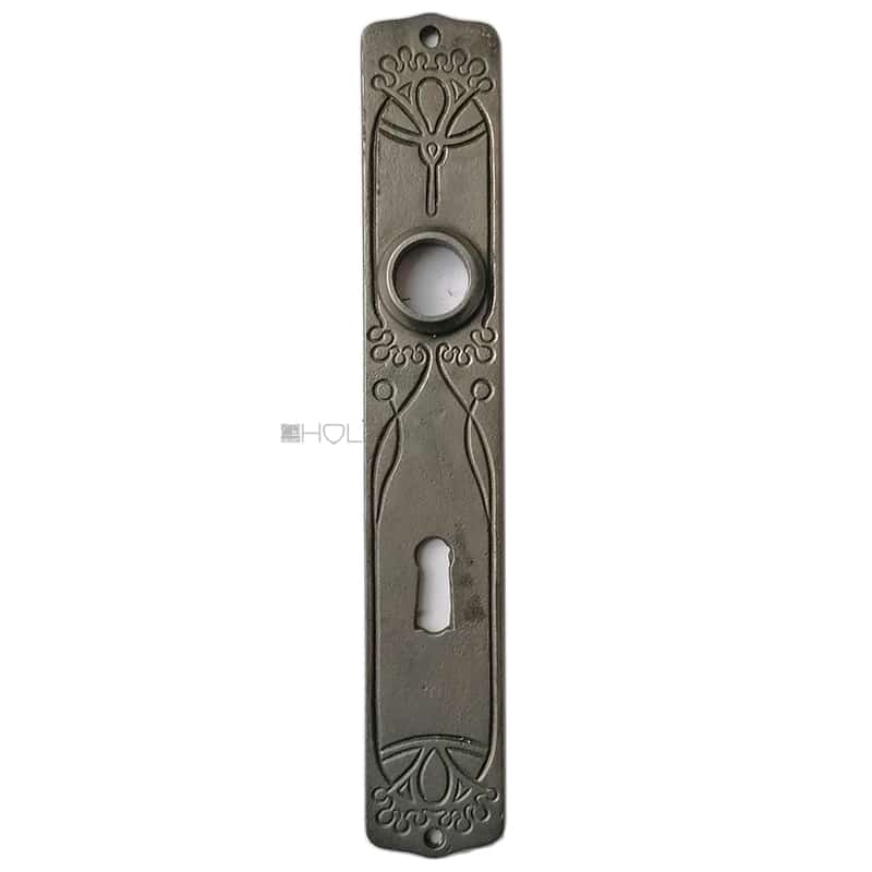Langschild Jugendstil floral Eisen Türdrücker alt 19.1mm 72