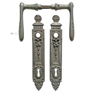 Prächtige Tür Drückergarnitur Jugendstil klassizistisch vernickelt alt 10/9er Vk 126