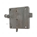 Kastenschloss Knopfriegel Daumenriegel alt Stahl Zugriegel 83mm