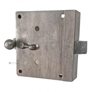 Kastenschloss Knopfriegel Daumenriegel alt Stahl Zugriegel 100mm