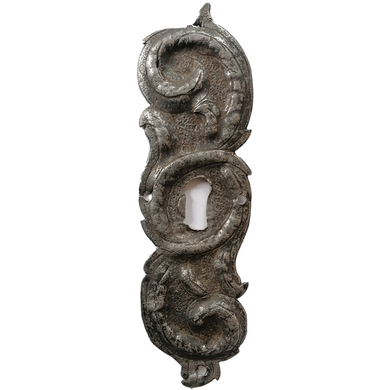 Schlüsselschild antik groß Stahlblech getrieben alt 19.5cm
