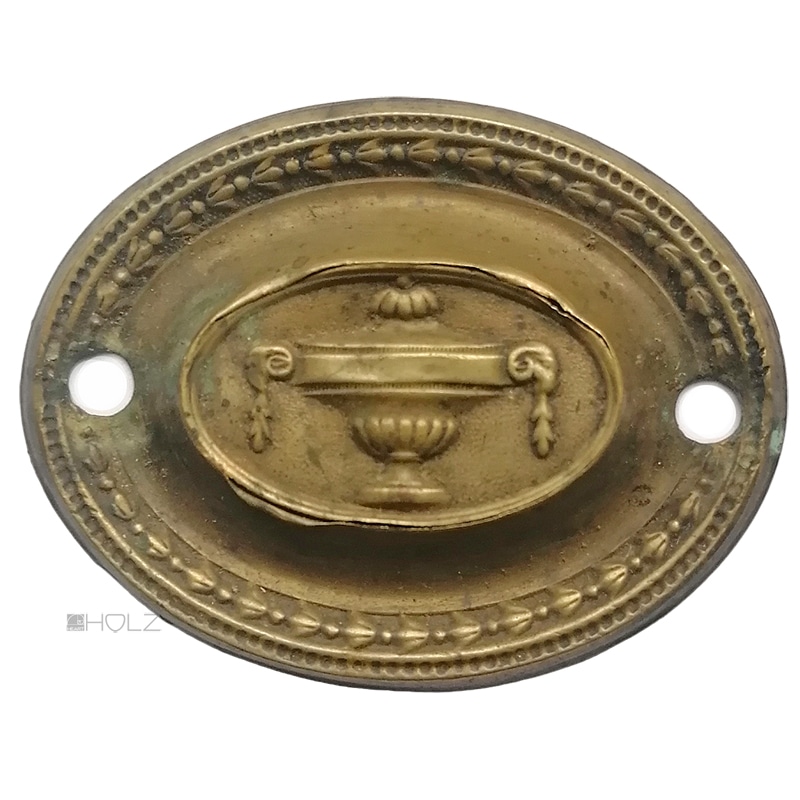 Möbel Beschlag antik Biedermeier oval alt Blech Schale Kranz 68mm
