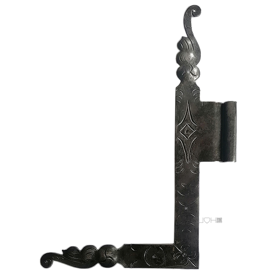 Fensterwinkel Fensterband antik Stahl hand ziseliert graviert alt rechts 8er Dorn 25cm