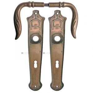 Prächtige Drückergarnitur Jugendstil alt floral Türdrücker 8er Vk 72