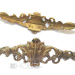 Möbelbeschlag antik Bronze feuervergoldet Applikation alt Blattwerk