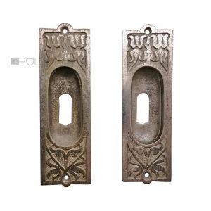 Griffmuschel antik Paar Türgriffe alt Messing vernickelt Jugendstil 11 cm