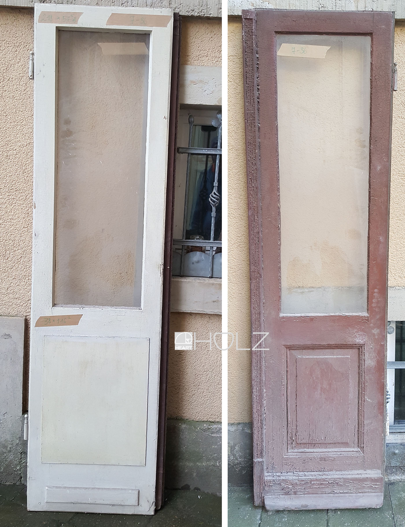 Alte Balkontür alte Tür Flügeltür antik mit Scheibe 218 x 57