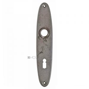 Langschild oval alt Stahl 1920er Türdrücker 50x254-21x90