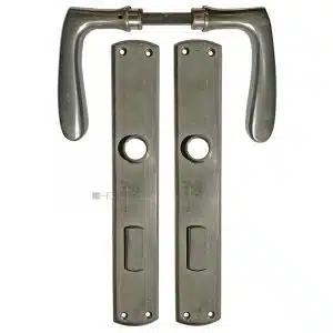 Tür Drückergarnitur alt 1920er Messing vernickelt halbrund 80mm 9er Vk