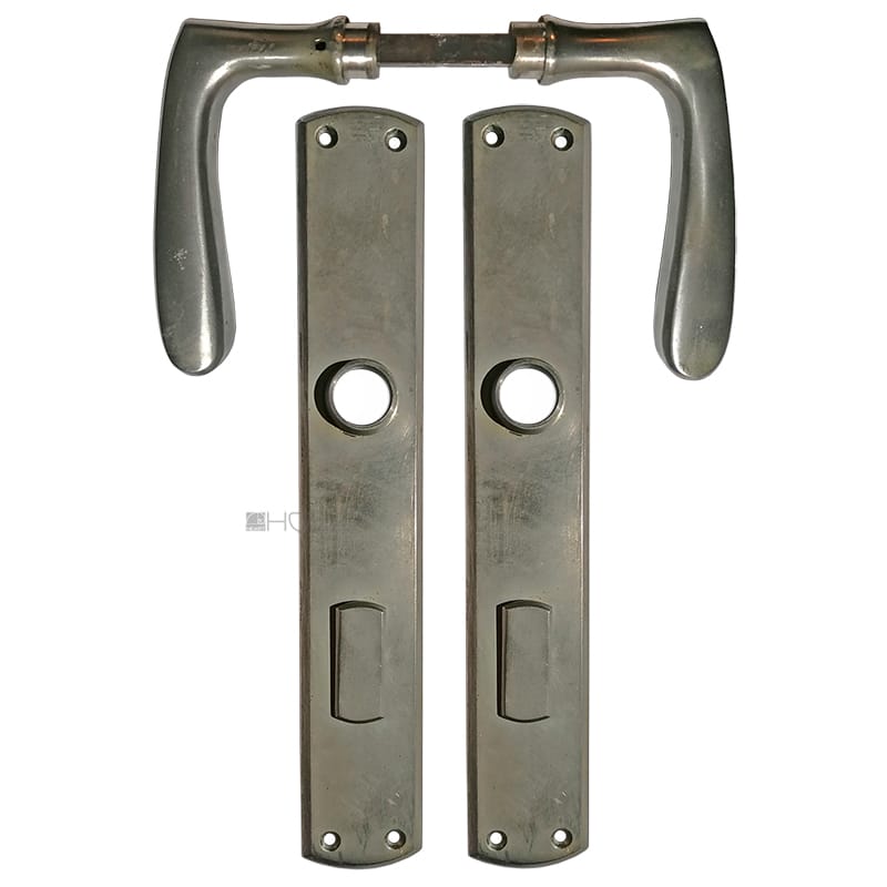 Tür Drückergarnitur alt 1920er Messing vernickelt halbrund 80mm 9er Vk