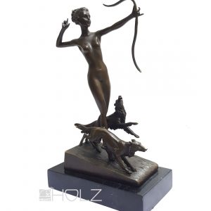 Bronzefigur Göttin Diana mit Wölfen Lorenzl Paris 29cm