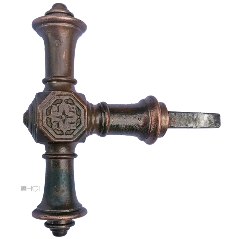 Fensterolive antik Fenstergriff Würfel Kreuzblume alt 86mm