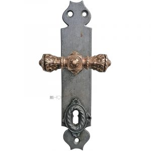 Prächtiger Türknauf Langschild antik Türgriff alt Kreuzolive fest 80mm