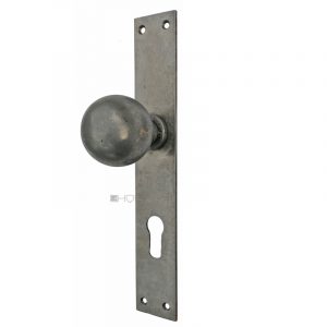 Langschild Türknauf Bauhaus Kugel alt Stahl 42x255mm PZ