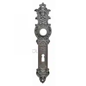 Langschild antik Eisenguss mit Engel und Teufel alt 20.6 mm 72