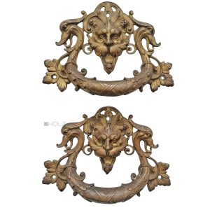 Bronze Möbel Truhengriffe antik feuervergoldet Faun alt prächtig 18cm