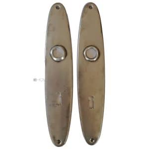 Große Langschilder 1920er alt Stahl oval Türdrücker 50x252-17.3x72