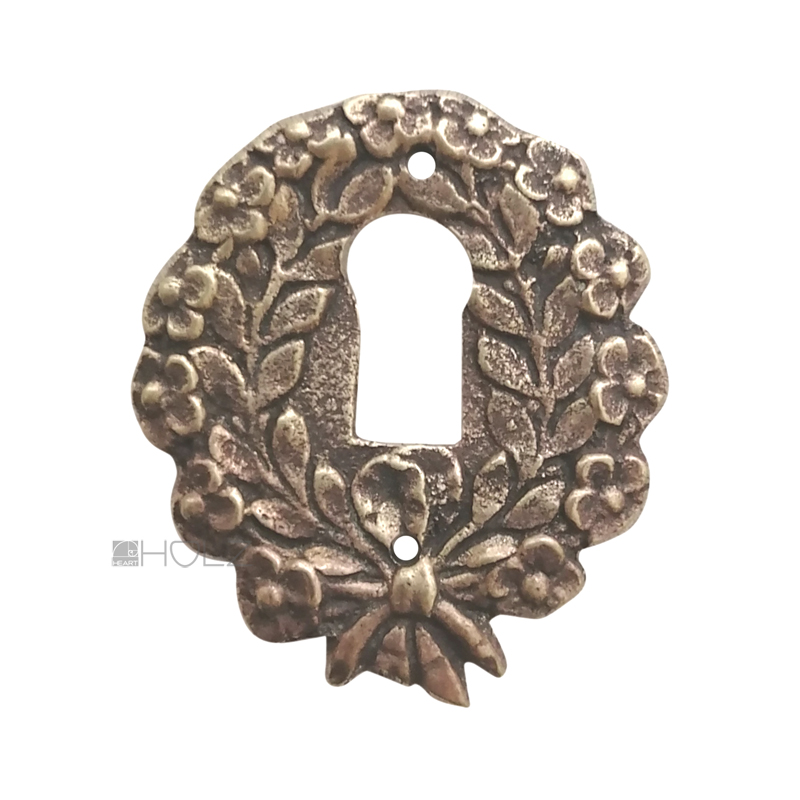 Bronze Möbel Schlüsselschild antik Blumenkranz Schlüsselrosette 41mm