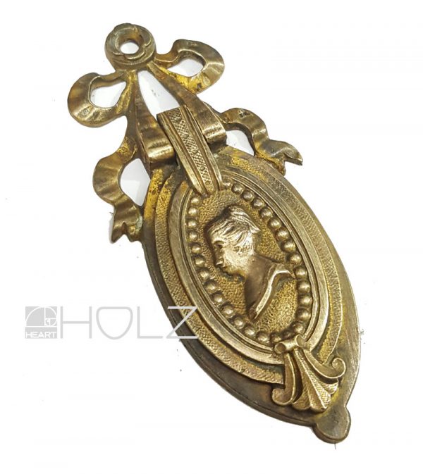 Schlüsselschild antik Frauenkopf Bronze feuervergoldet
