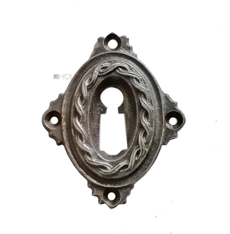 Schlüsselrosette antik oval Eisen alt Schlüsselschild Flechtenkranz