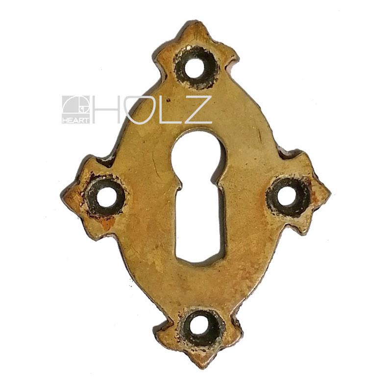 Schlüsselschild antik oval Schlüsselrosette Blütenkreuz alt Messing