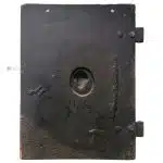 Ofentür antik Gusseisen Kamintür alt Medaillon 20x26cm rueckseite