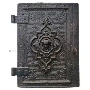Ofentür antik Gusseisen Kamintür alt Medaillon 20x26cm
