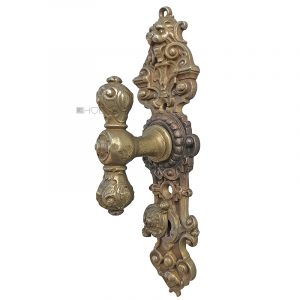 Tresor antik Beschlag Langschild Ziehgriff Messing Löwe alt Schlüssel