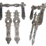 Drückergarnitur antik Engel Teufel Eisen Horn 78 mm