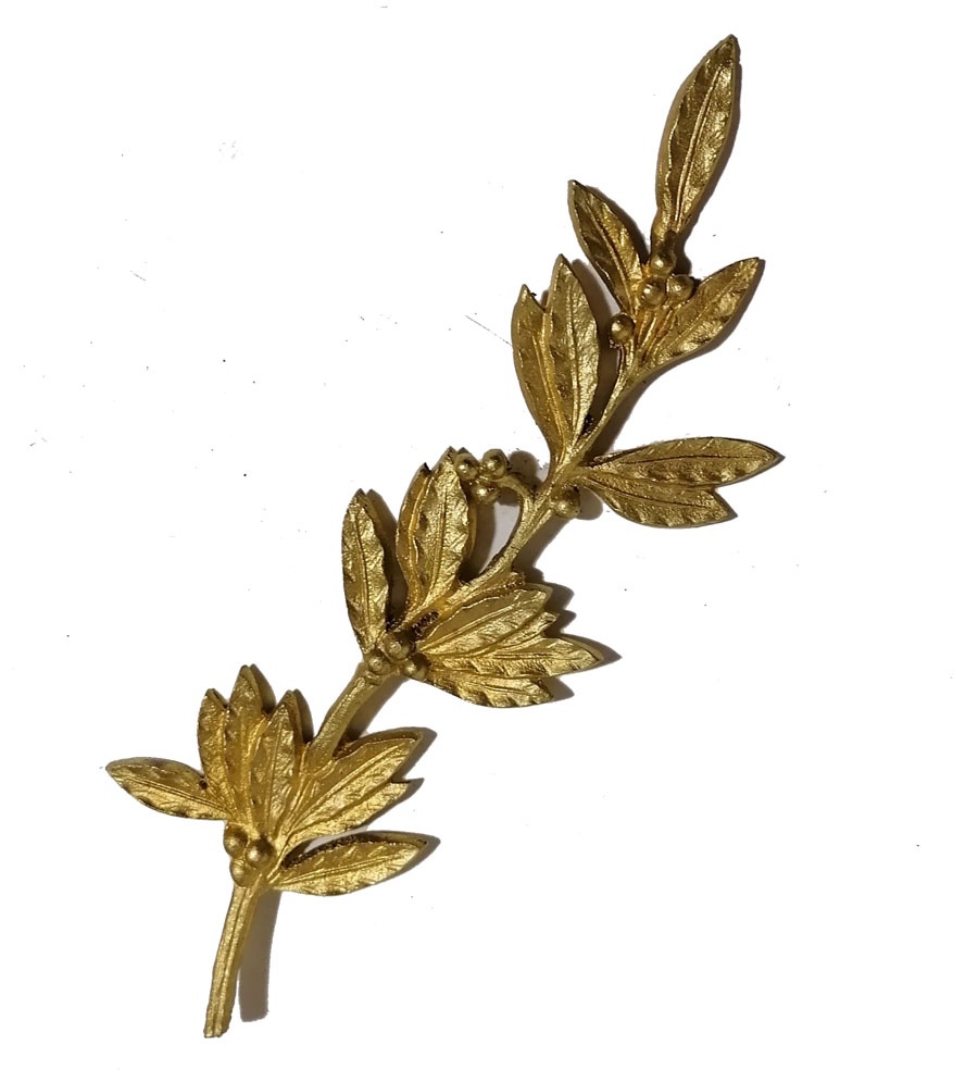 Möbelbeschlag antik Lorbeer Bronze feuervergoldet 20 cm