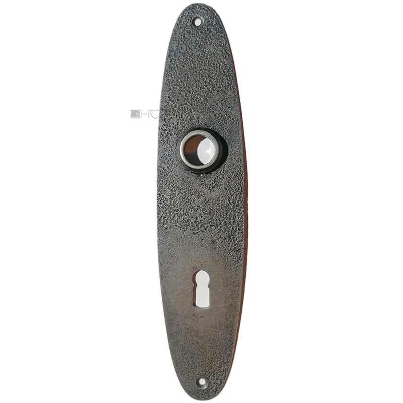 Langschild alt 1920er oval Stahl Türdrücker 55x248-18.3x80