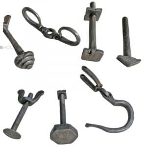 Einzelteile antik geschmiedet Schraube Nagel Haken alt Rosette Eisen