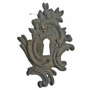 Großes Möbel Schlüsselschild Bronze barock alt 77x111mm
