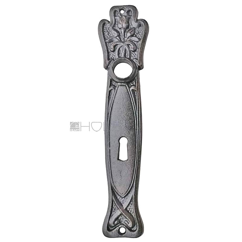 Langschild Jugendstil alt floral Eisen Türdrücker 19.2mm 72