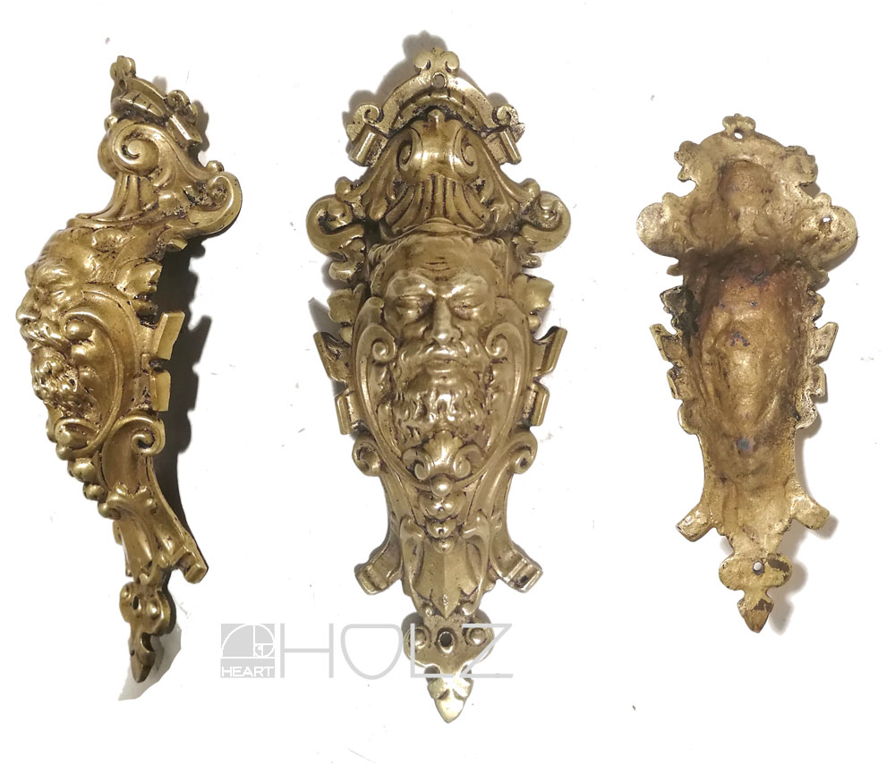 Bronze Möbelbeschlag feuervergoldet antik Mann Büste alt 17cm