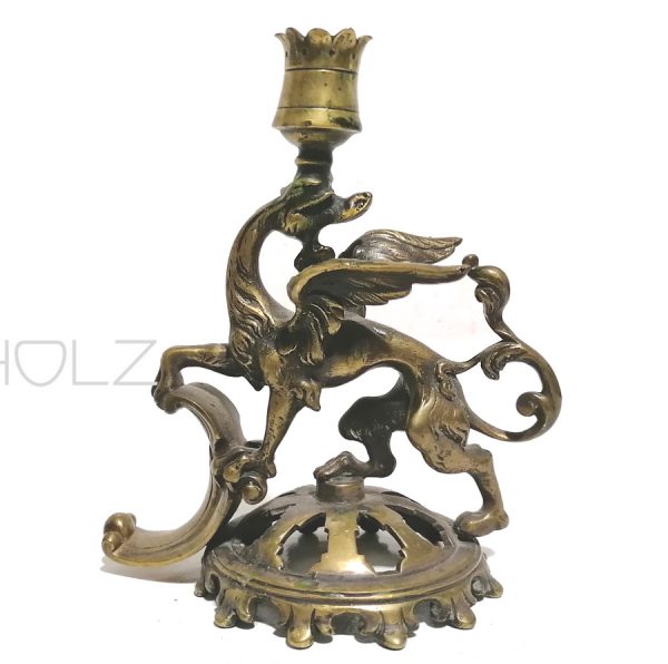 Bronze Kerzenständer antik geflügelter Löwe alt Frankreich