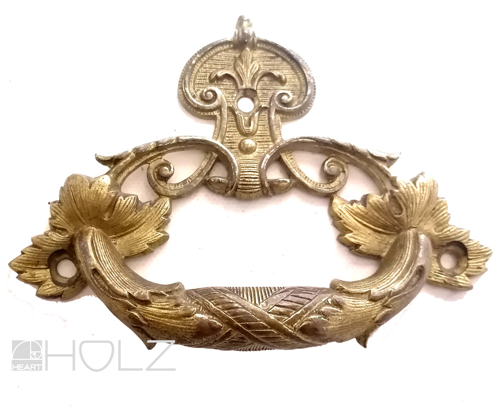 Truhengriff antik Klaviergriff Bronze feuervergoldet alt 16 cm