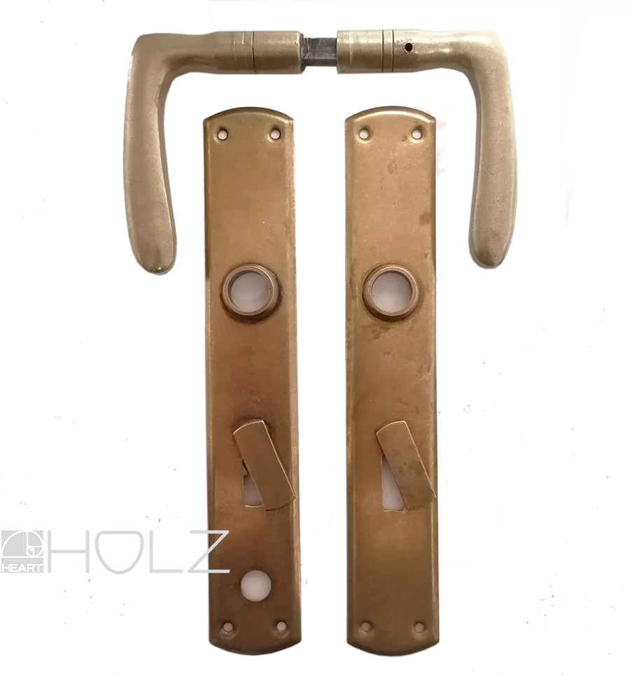 Drückergarnitur Bauhaus 1920er Messing Nachtriegel alt 72 mm 9er Drückergarnitur 1920er alt halbrund Messing Nachtriegel