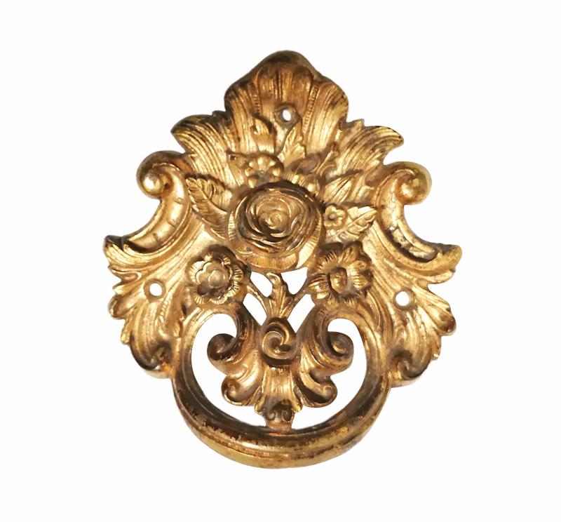 Klaviergriff antik Truhengriff alt Bronze Barock feuervergoldet 14 cm