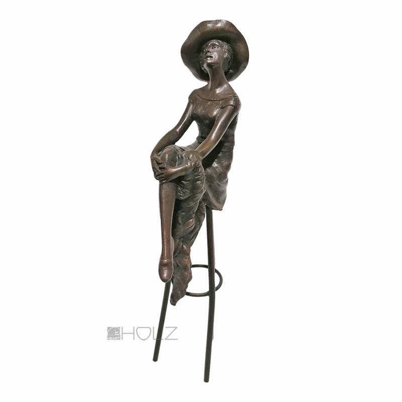 Bronze Figur Chiparus Art Deco Statue Dame auf Barhocker 29cm 960gr.